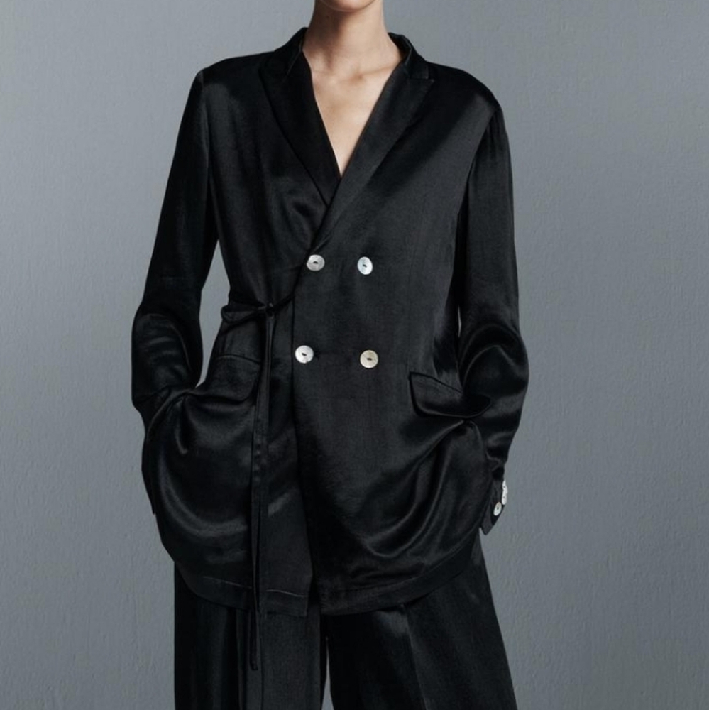 Zara Collection Women's Flowy Black Satin Blazer | NWT | Size S